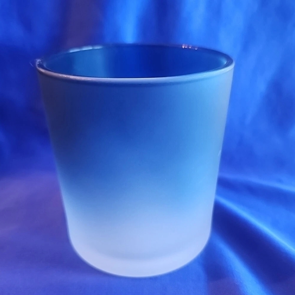 Glass Candle Holder Ombre Clear to Blue Modern Coastal New 4in X 4in X 3 in